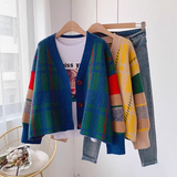 Ndyad retro contrast color V-neck Cardigan coat HZ1024