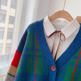 Ndyad retro contrast color V-neck Cardigan coat HZ1024