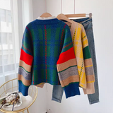 Ndyad retro contrast color V-neck Cardigan coat HZ1024
