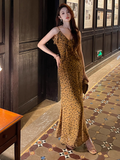 Ndyad retro leopard print v-neck ruffled chiffon suspender dress HZ1024