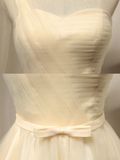Ndyad A-line sweetheart neck tulle short prom dress, champagne bridesmaid dress HZ1024