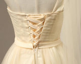 Ndyad A-line sweetheart neck tulle short prom dress, champagne bridesmaid dress HZ1024