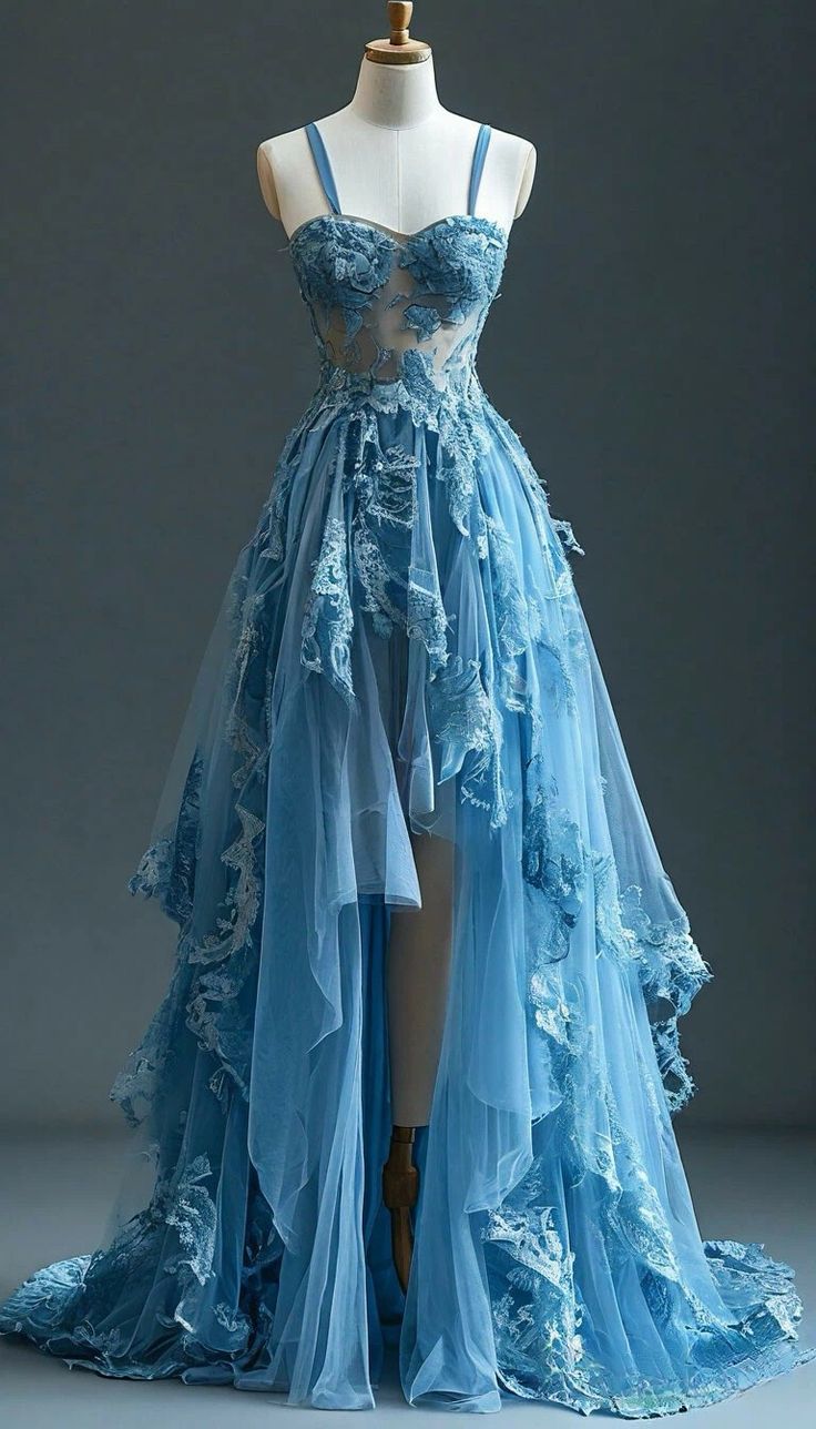 Ndyad Fairytale A-line Hi-Lo Prom Dress for Masquerade ?Tulle&Lace Applique Spaghetti Strap Evening Dress HZ1024