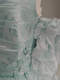 Ndyad Floral A-Line Strapless Organza Long Prom Dress Graduation Prom Dress HZ1024
