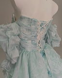 Ndyad Floral A-Line Strapless Organza Long Prom Dress Graduation Prom Dress HZ1024