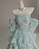 Ndyad Floral A-Line Strapless Organza Long Prom Dress Graduation Prom Dress HZ1024