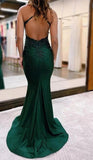 Ndyad Backless Mermaid Lace Green Long Prom Dress, Green Formal Elegant Evening Dress Wedding Guest Dress HZ1024