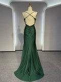 Ndyad Backless Mermaid Lace Green Long Prom Dress, Green Formal Elegant Evening Dress Wedding Guest Dress HZ1024