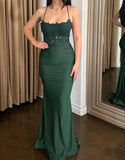 Ndyad Backless Mermaid Lace Green Long Prom Dress, Green Formal Elegant Evening Dress Wedding Guest Dress HZ1024