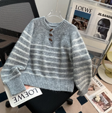 Ndyad horn button striped half open collar sweater HZ1024