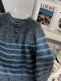 Ndyad horn button striped half open collar sweater HZ1024