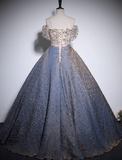 Ndyad A-line off-shoulder tulle sequined long prom dress, purple evening dress HZ1024