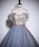 Ndyad A-line off-shoulder tulle sequined long prom dress, purple evening dress HZ1024