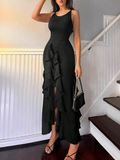 Ndyad Satin long prom dress, black birthday dress HZ1024