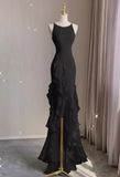 Ndyad Satin long prom dress, black birthday dress HZ1024