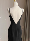 Ndyad Satin long prom dress, black birthday dress HZ1024