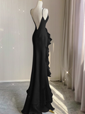 Ndyad Satin long prom dress, black birthday dress HZ1024