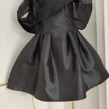 Ndyad A-line off-the-shoulder tulle satin short prom dress, pink homecoming dress HZ1024