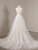 Ndyad mermaid tulle lace long prom dress, white wedding dress HZ1024