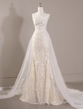 Ndyad mermaid tulle lace long prom dress, white wedding dress HZ1024