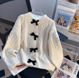 Ndyad beautiful bow sweater coat for women autumn and winter new loose lazy style sweet knitted cardigan HZ1024