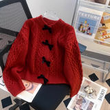 Ndyad beautiful bow sweater coat for women autumn and winter new loose lazy style sweet knitted cardigan HZ1024