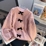 Ndyad beautiful bow sweater coat for women autumn and winter new loose lazy style sweet knitted cardigan HZ1024