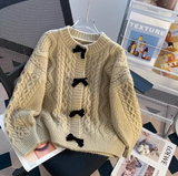 Ndyad beautiful bow sweater coat for women autumn and winter new loose lazy style sweet knitted cardigan HZ1024