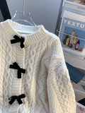 Ndyad beautiful bow sweater coat for women autumn and winter new loose lazy style sweet knitted cardigan HZ1024