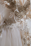 Ndyad A-line off-the-shoulder tulle sequin short prom dress, off-white homecoming dress birthday dress HZ1024