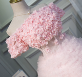 Ndyad A-line off-the-shoulder tulle short prom dress, pink bridesmaid dress HZ1024