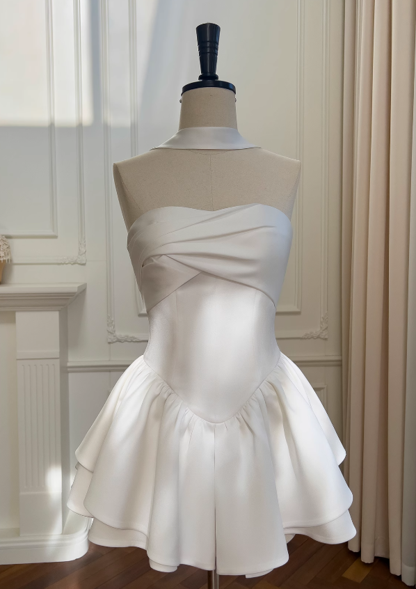 Ndyad White Strapless Short Prom Dress for Party&Birthday??Elegant Evening Dress HZ1024