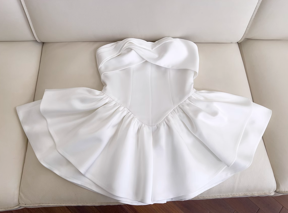 Ndyad White Strapless Short Prom Dress for Party&Birthday??Elegant Evening Dress HZ1024