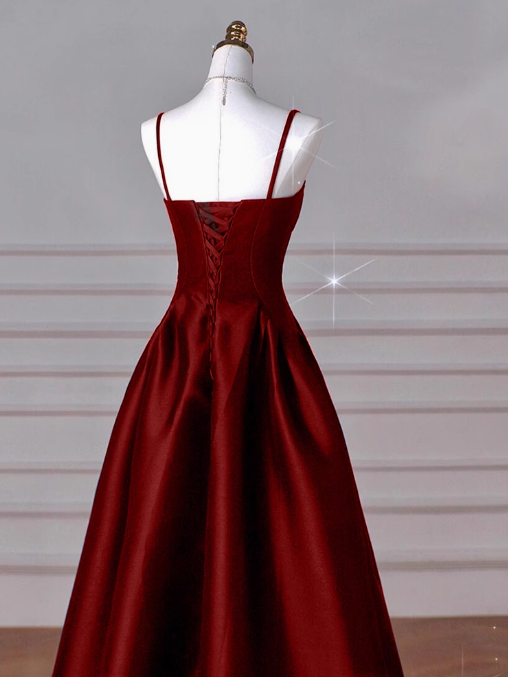 Ndyad Sweetheart ??Prom Dress for Birthday&Graduation-Burgundy Satin Long Formal Evening Dress HZ1024