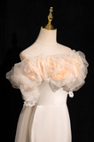 Ndyad A-line off-the-shoulder satin tulle long prom dress, off-white formal dress HZ1024