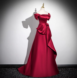 Ndyad A-line off-the-shoulder satin long prom dress, burgundy formal long dress HZ1024