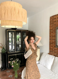 Ndyad retro leopard print v-neck sling ruffle summer slim fit chiffon long skirt for women HZ1024