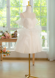 Ndyad A-line off-the-shoulder tulle lace short prom dress, white homecoming dress HZ1024