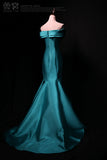 Ndyad mermaid off-shoulder satin long prom dress,blue formal long dress HZ1024