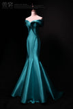 Ndyad mermaid off-shoulder satin long prom dress,blue formal long dress HZ1024
