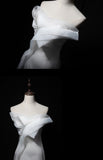 Ndyad Strapless Mermaid Tulle Satin Long Prom Dress, White Formal Dress HZ1024