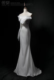 Ndyad Strapless Mermaid Tulle Satin Long Prom Dress, White Formal Dress HZ1024