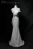 Ndyad Strapless Mermaid Tulle Satin Long Prom Dress, White Formal Dress HZ1024