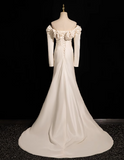 Ndyad Mermaid Off Shoulder Long Satin Prom Dress, Beige Formal Dress HZ1024