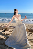 Ndyad A-line halterneck long dress, backless beach dress HZ1024