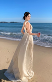 Ndyad A-line halterneck long dress, backless beach dress HZ1024