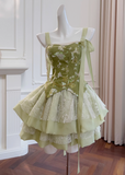 Ndyad Green A-line Mesh Lace Sequined Short Prom Dress Homecoming Dress HZ1024