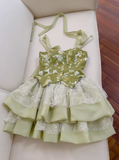 Ndyad Green A-line Mesh Lace Sequined Short Prom Dress Homecoming Dress HZ1024