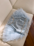 Ndyad A-line beaded tulle short prom dress, blue homecoming dress HZ1024