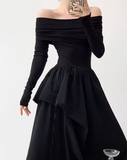 Ndyad niche design one-shoulder French Hepburn style waisted black and white slim long dress dress for women HZ1024